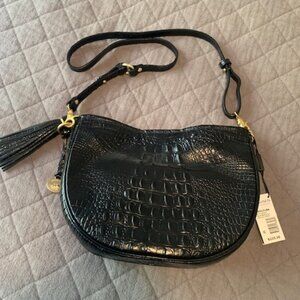 Brahmin Small Kathleen shoulder bag black croc-embossed leather